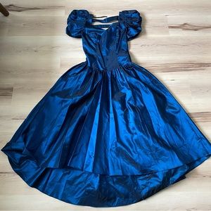 Vintage 80s Alfred Angelo Blue Iridescent Gown, Size S